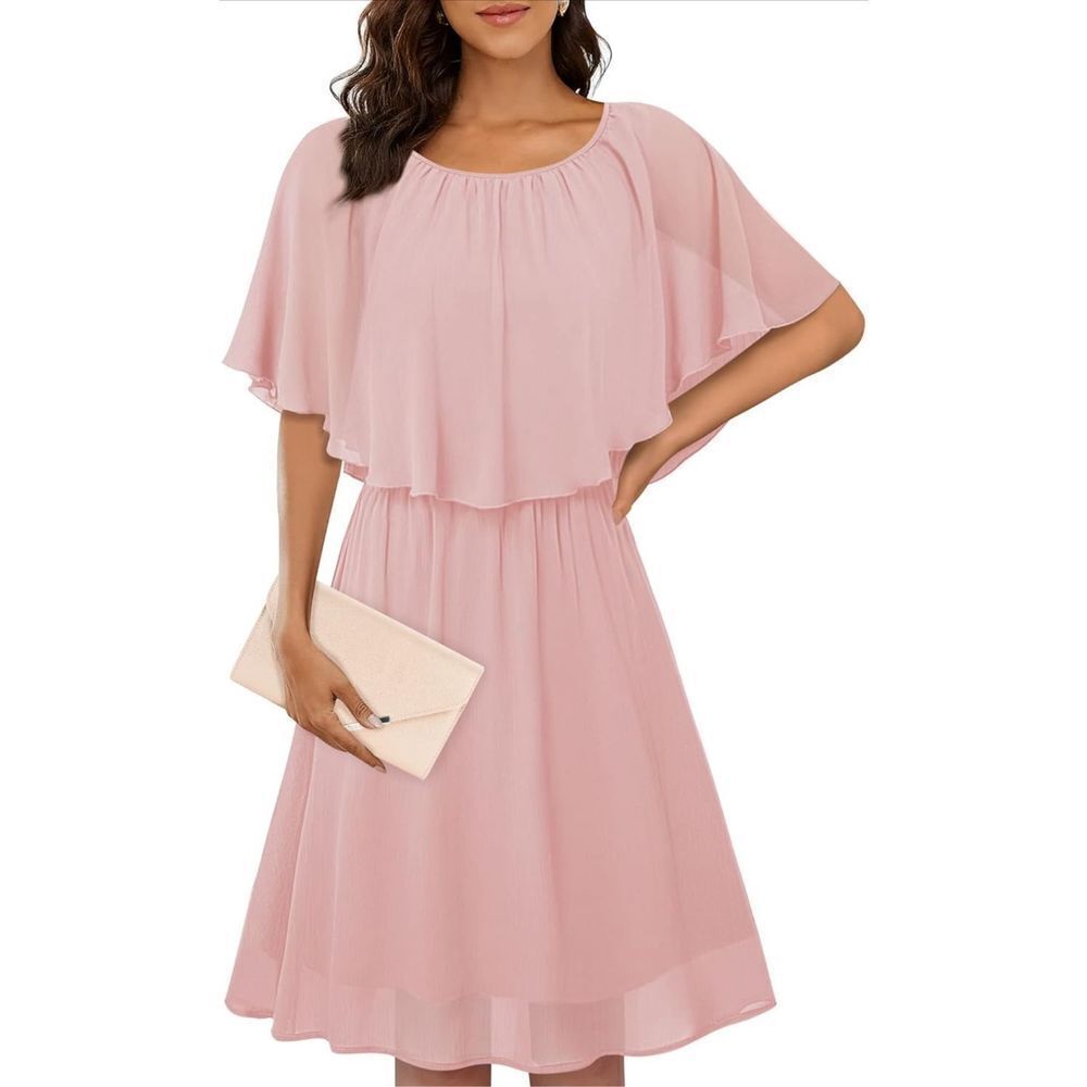 NEW Chiffon Dress Capelet Sleeve Dress Lightweight M